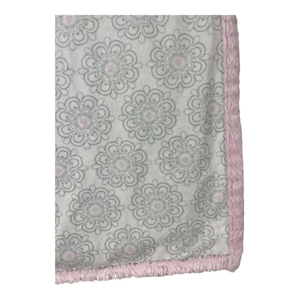 HB Hudson Baby Pink Gray Floral Blanket 30x40